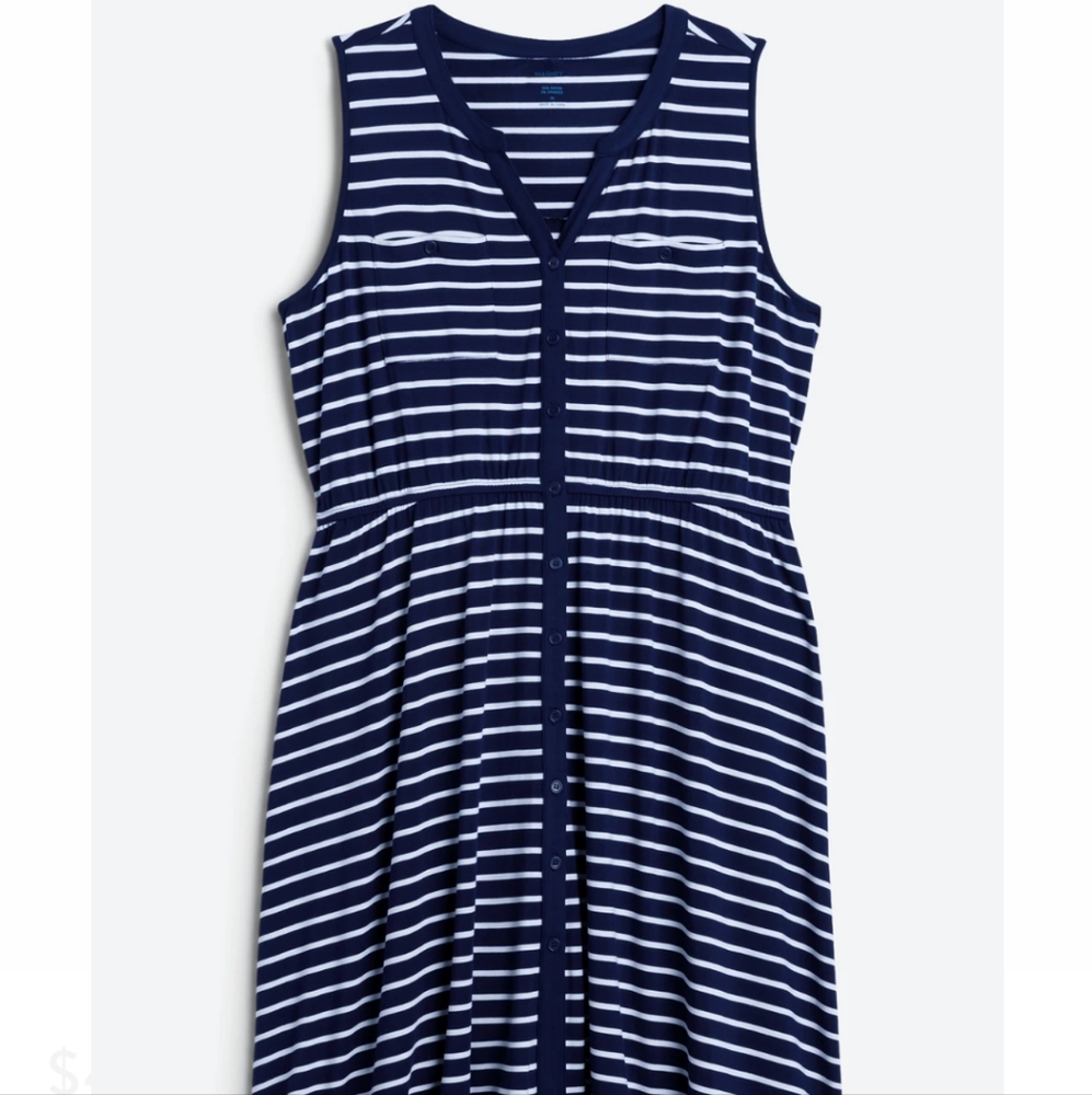 Market & Spruce Lanky Knit Dress Navy Blue and White Stripes Size 1X